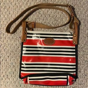 Fossil red black white striped crossbody bag